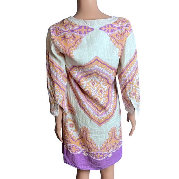 J. Crew Linen Mini Dress Sz 2 VTG Paisley Medallion Retro Hippie Boho Bohemian - Picture 3 of 5